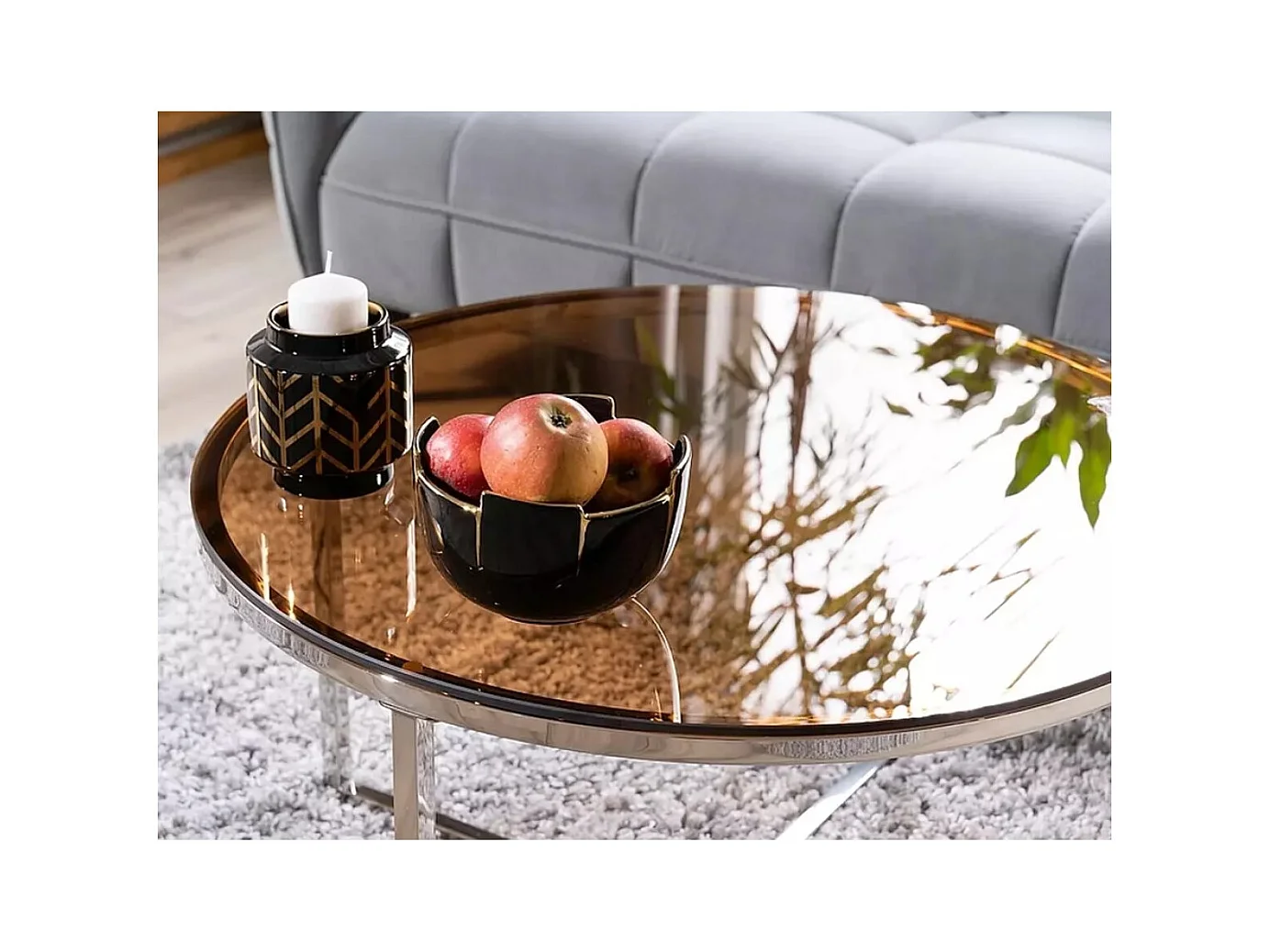 Couchtisch Crystal/Edelstahl/Glas/Grau