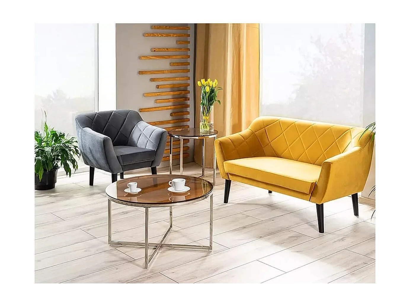 Tavolino da caffè Crystal/Acciaio inox/Vetro/Grigio