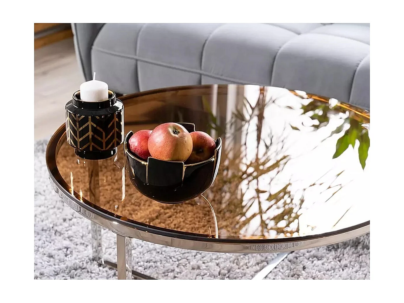 Tavolino da caffè Crystal/Acciaio inox/Vetro/Grigio