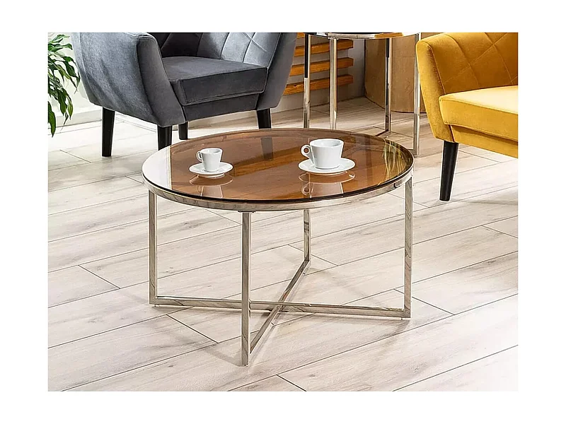 Tavolino da caffè Crystal/Acciaio inox/Vetro/Grigio