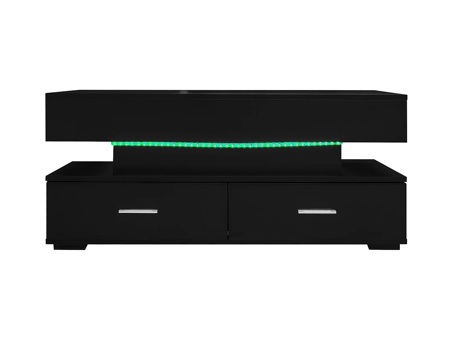 Table basse noir - avec 2 tiroirs et plateau relevable hydraulique - éclairage LED - pour salon et salle à manger