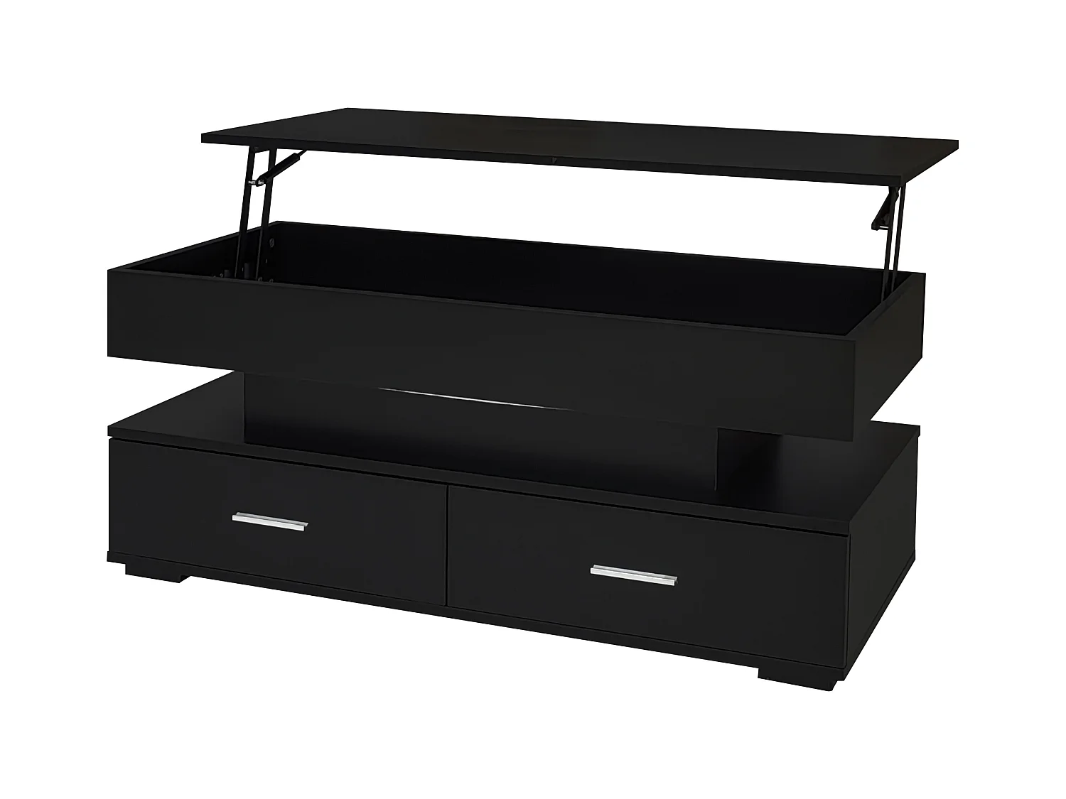 Table basse noir - avec 2 tiroirs et plateau relevable hydraulique - éclairage LED - pour salon et salle à manger