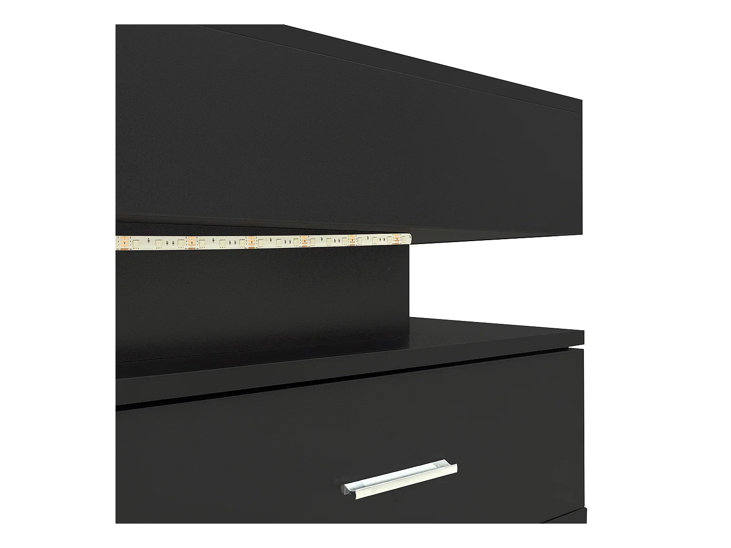 Table basse noir - avec 2 tiroirs et plateau relevable hydraulique - éclairage LED - pour salon et salle à manger