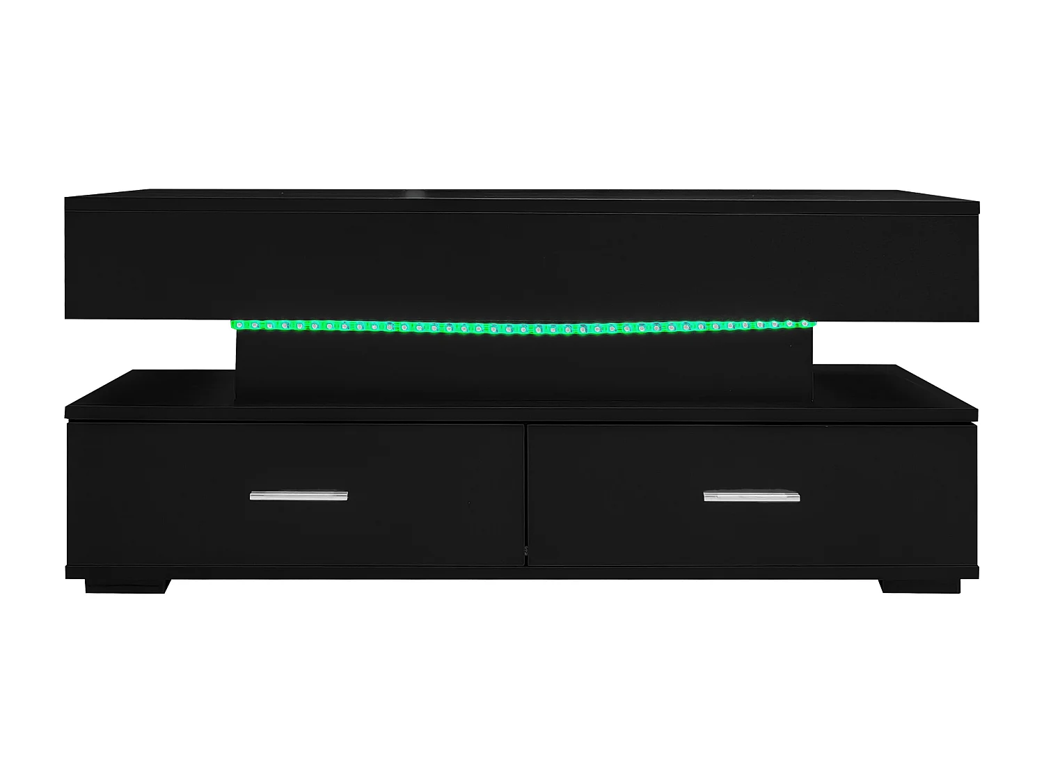 Table basse noir - avec 2 tiroirs et plateau relevable hydraulique - éclairage LED - pour salon et salle à manger