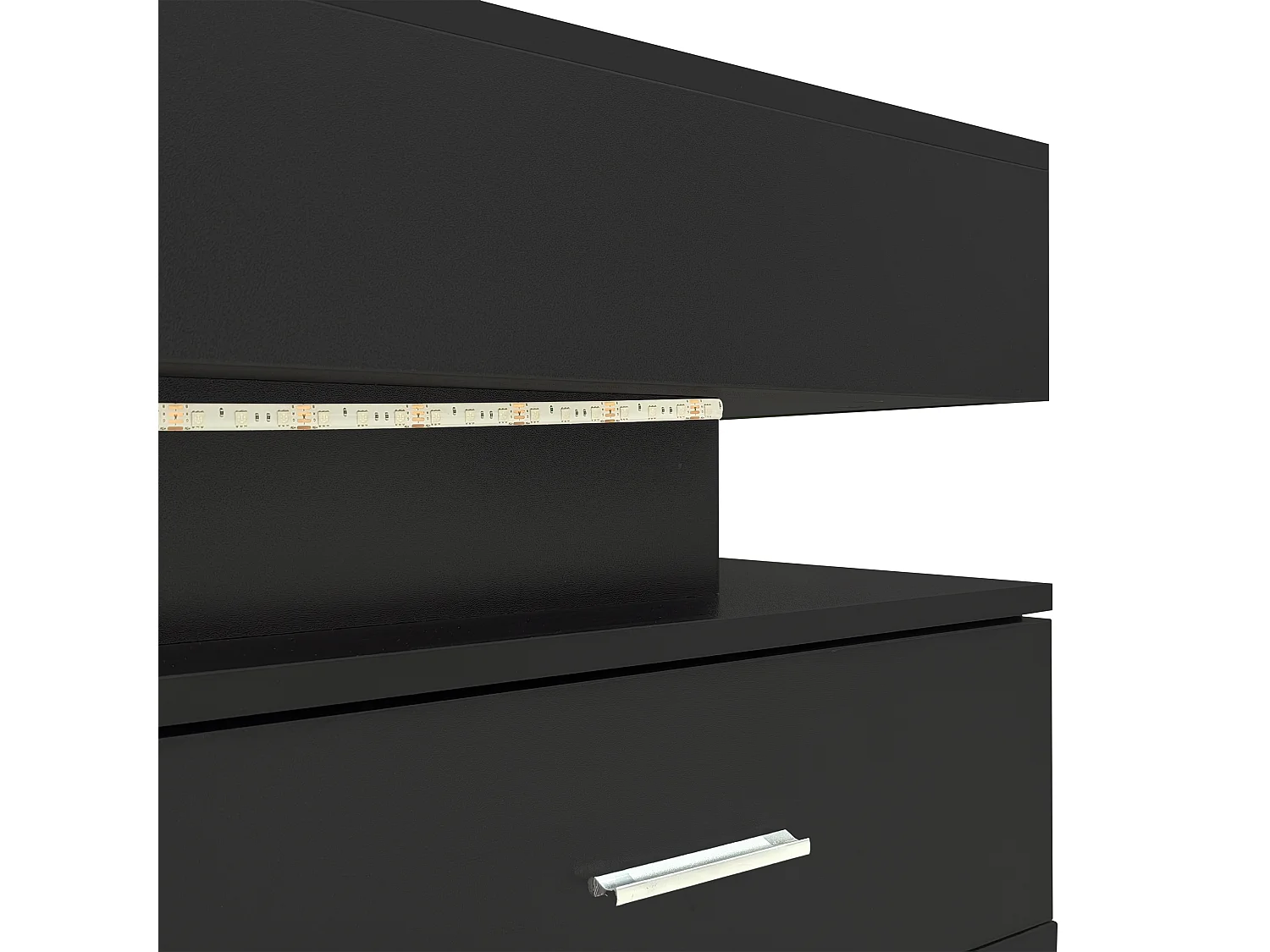 Table basse noir - avec 2 tiroirs et plateau relevable hydraulique - éclairage LED - pour salon et salle à manger