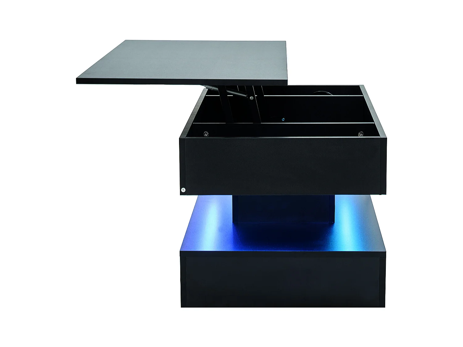 Table basse moderne - Table basse noire avec éclairage LED et prise de charge - ascenseur hydraulique