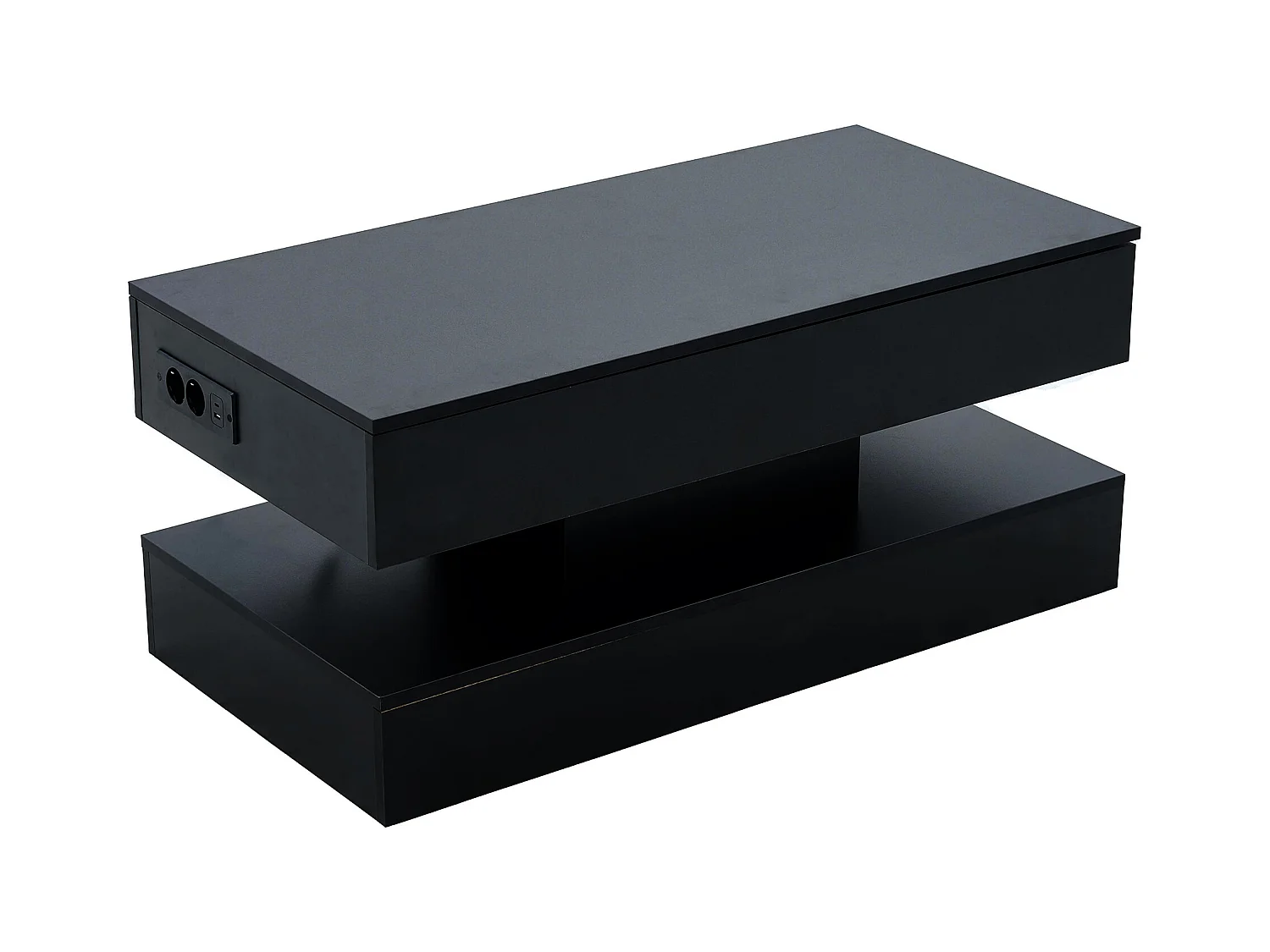 Table basse moderne - Table basse noire avec éclairage LED et prise de charge - ascenseur hydraulique