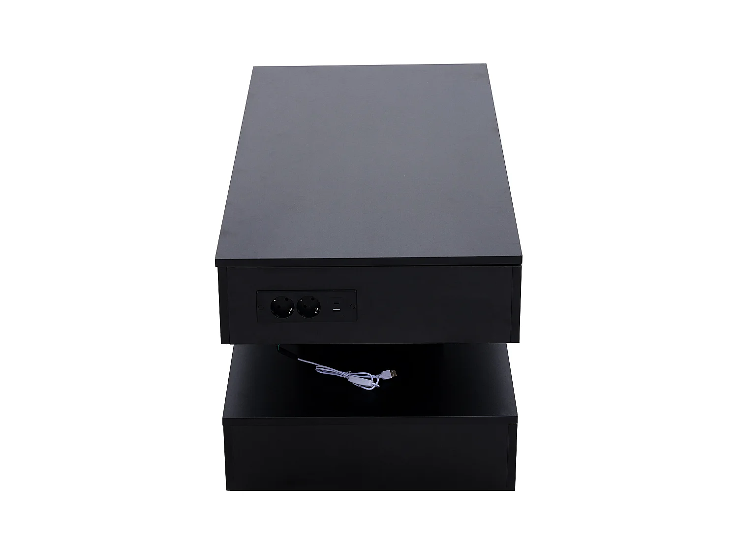 Table basse moderne - Table basse noire avec éclairage LED et prise de charge - ascenseur hydraulique