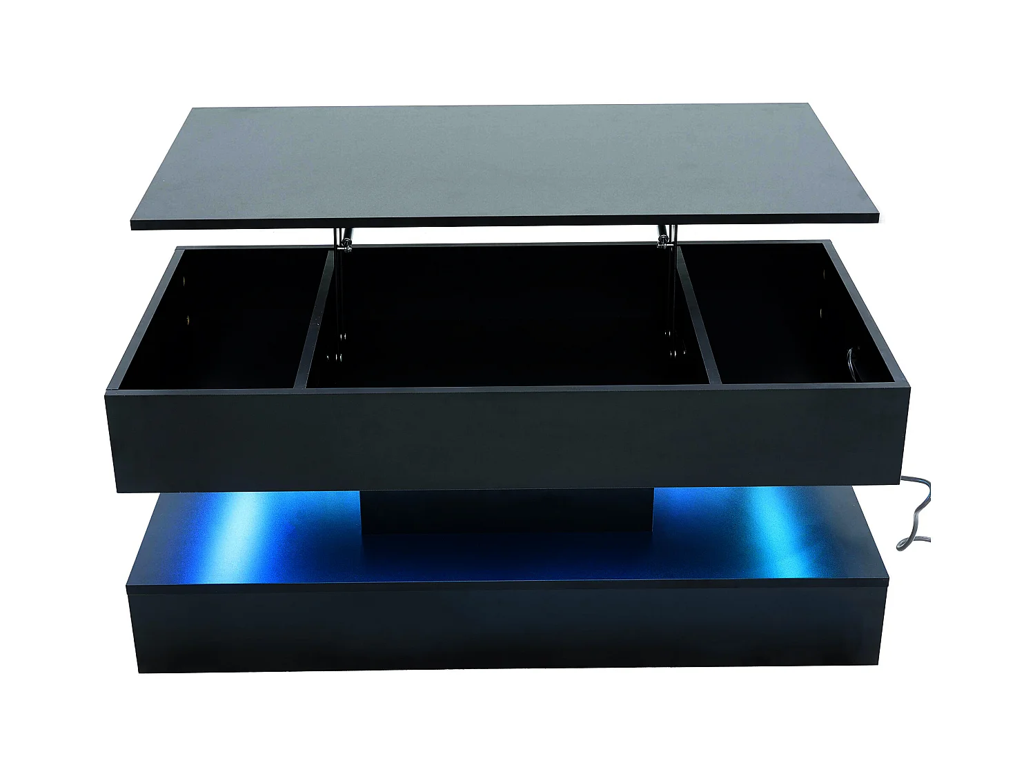 Table basse moderne - Table basse noire avec éclairage LED et prise de charge - ascenseur hydraulique