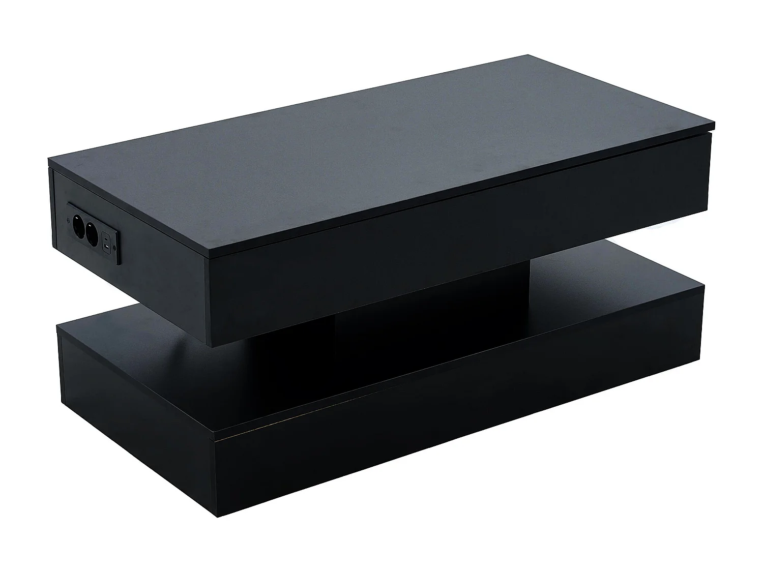 Table basse moderne - Table basse noire avec éclairage LED et prise de charge - ascenseur hydraulique