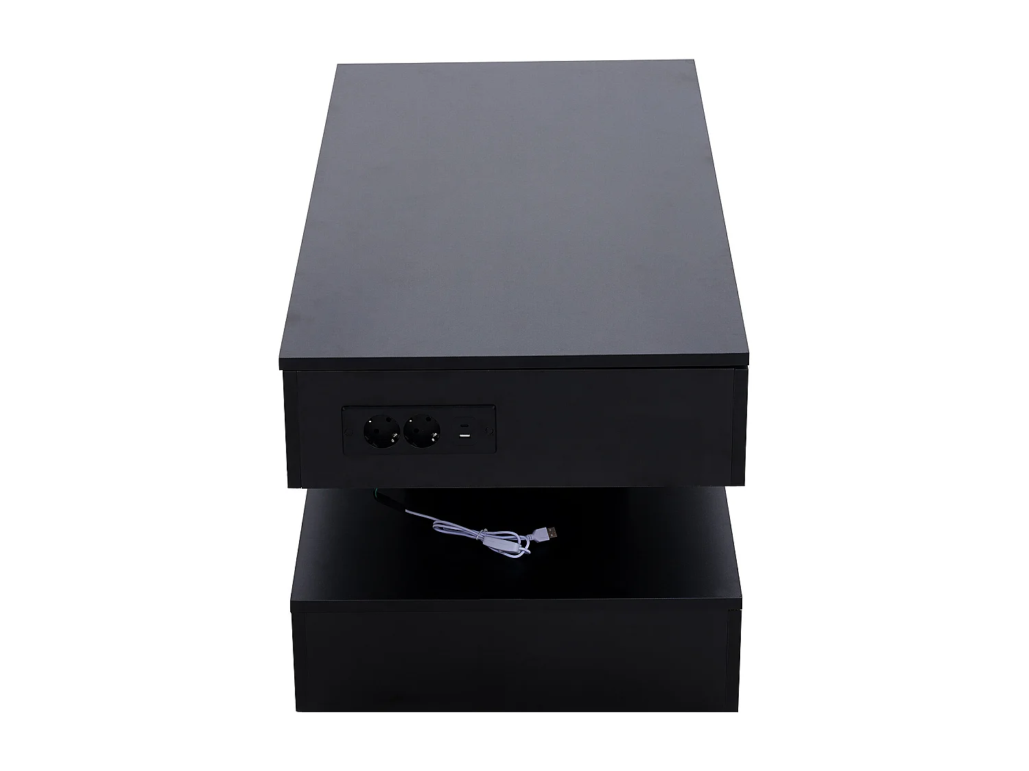 Table basse moderne - Table basse noire avec éclairage LED et prise de charge - ascenseur hydraulique