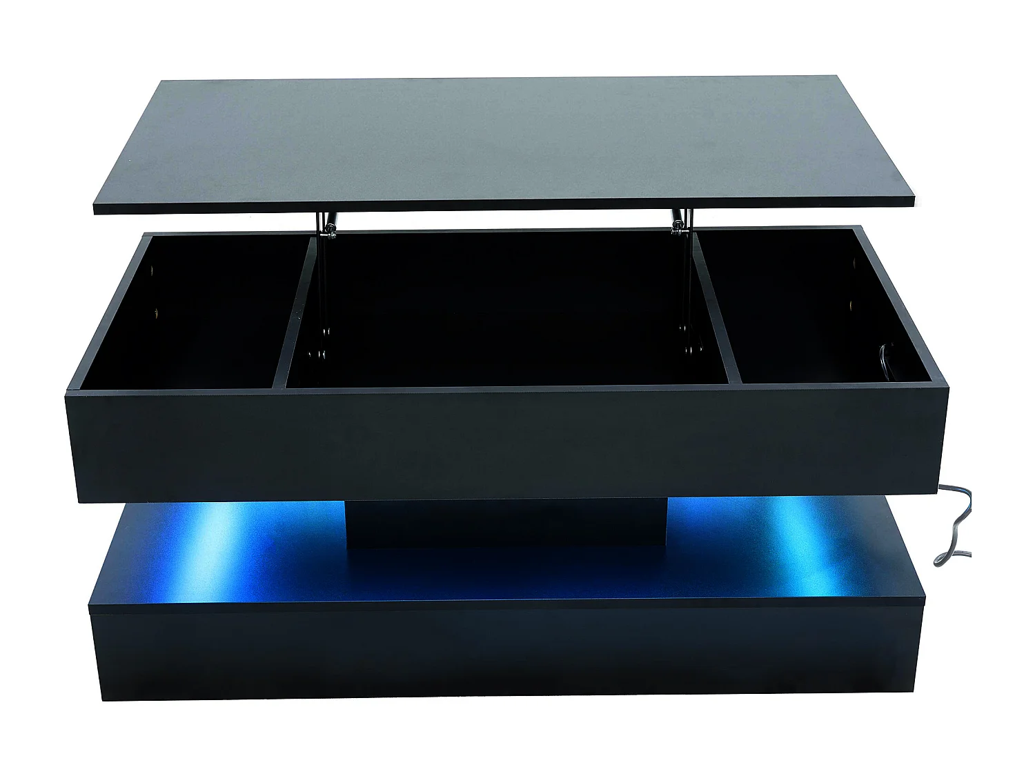 Table basse moderne - Table basse noire avec éclairage LED et prise de charge - ascenseur hydraulique