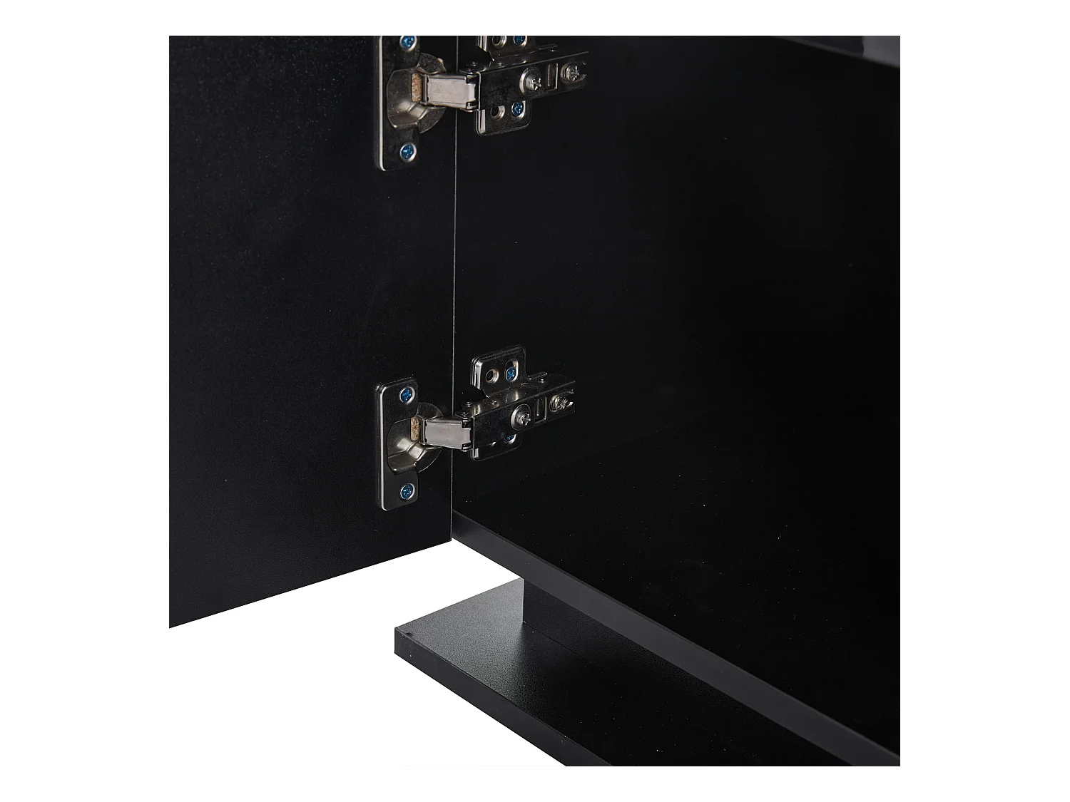 Table basse avec 1 porte et LED, 1 étagère ouverte en verre trempé, corps en noir laqué