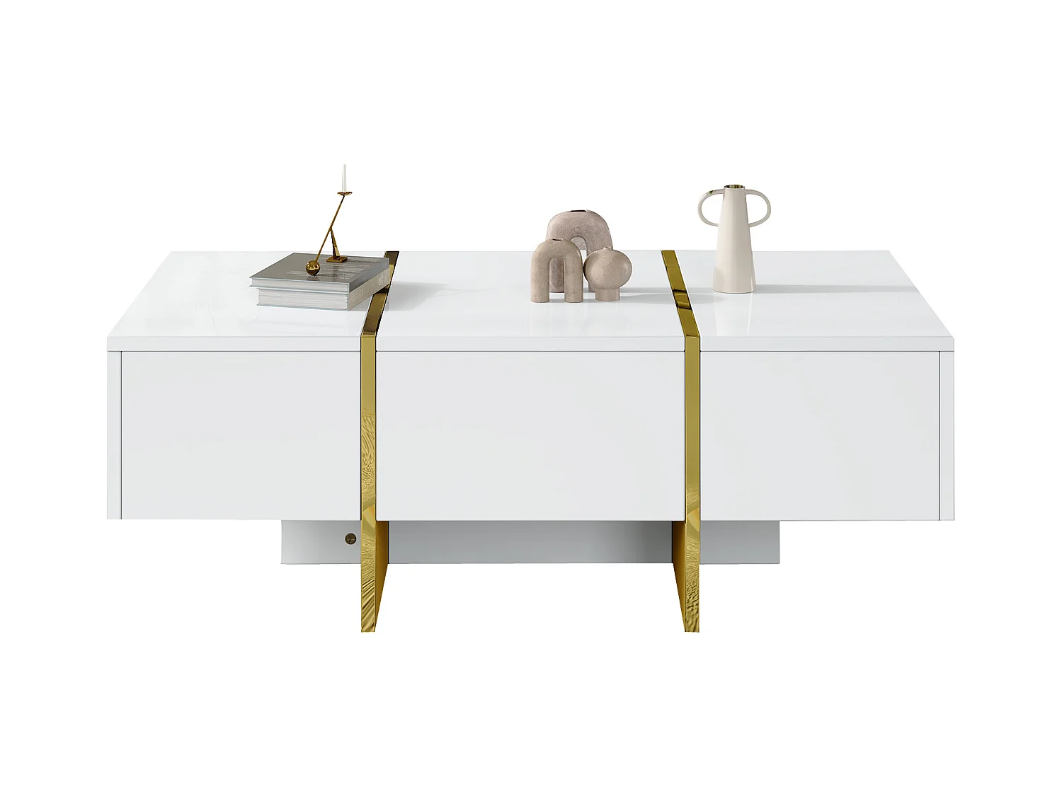 Table basse de salon - 100 x 50 x 35 cm - avec 4 tiroirs - table d'appoint pour petit appartement - MDF - blanc