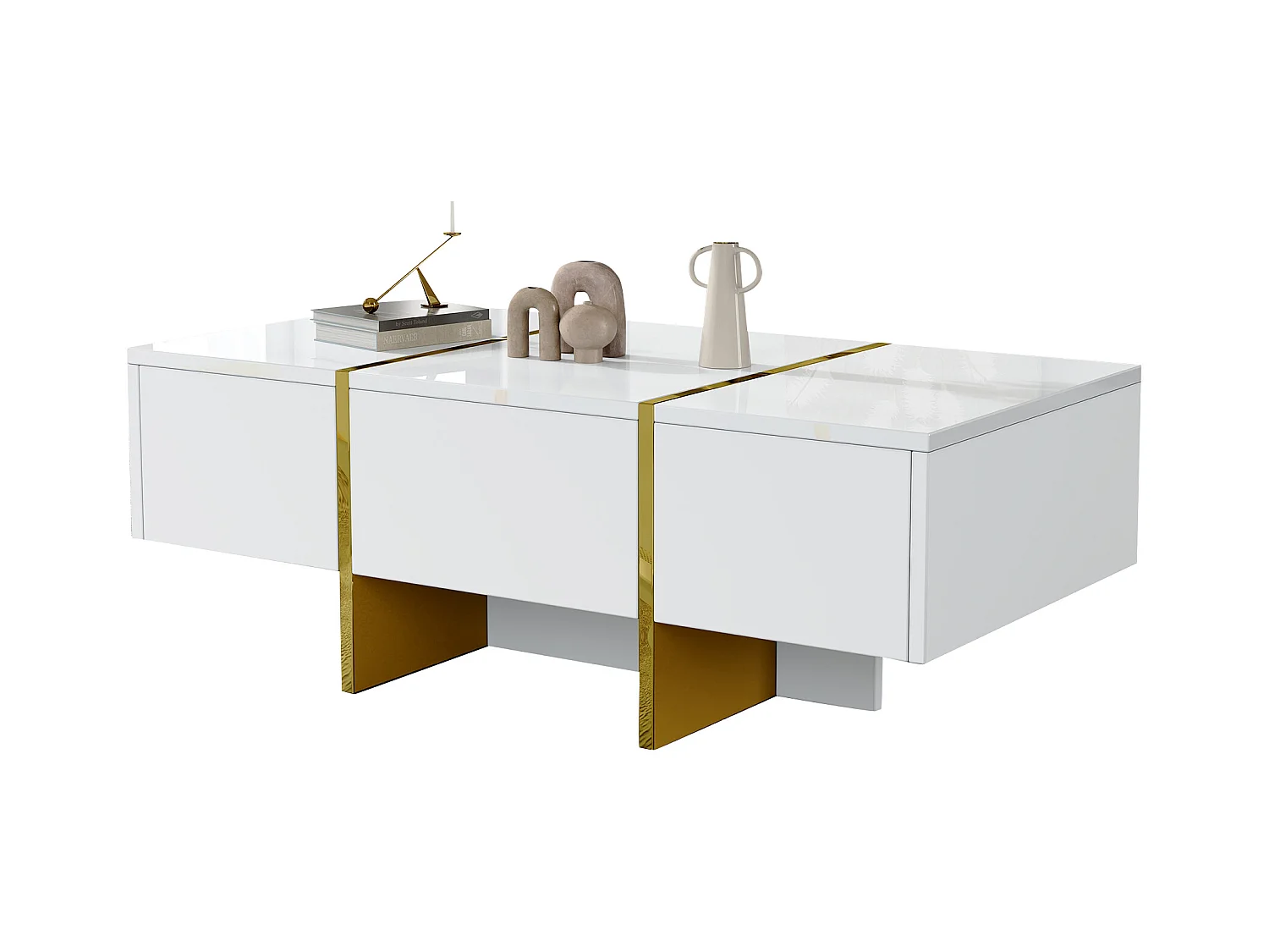 Table basse de salon - 100 x 50 x 35 cm - avec 4 tiroirs - table d'appoint pour petit appartement - MDF - blanc