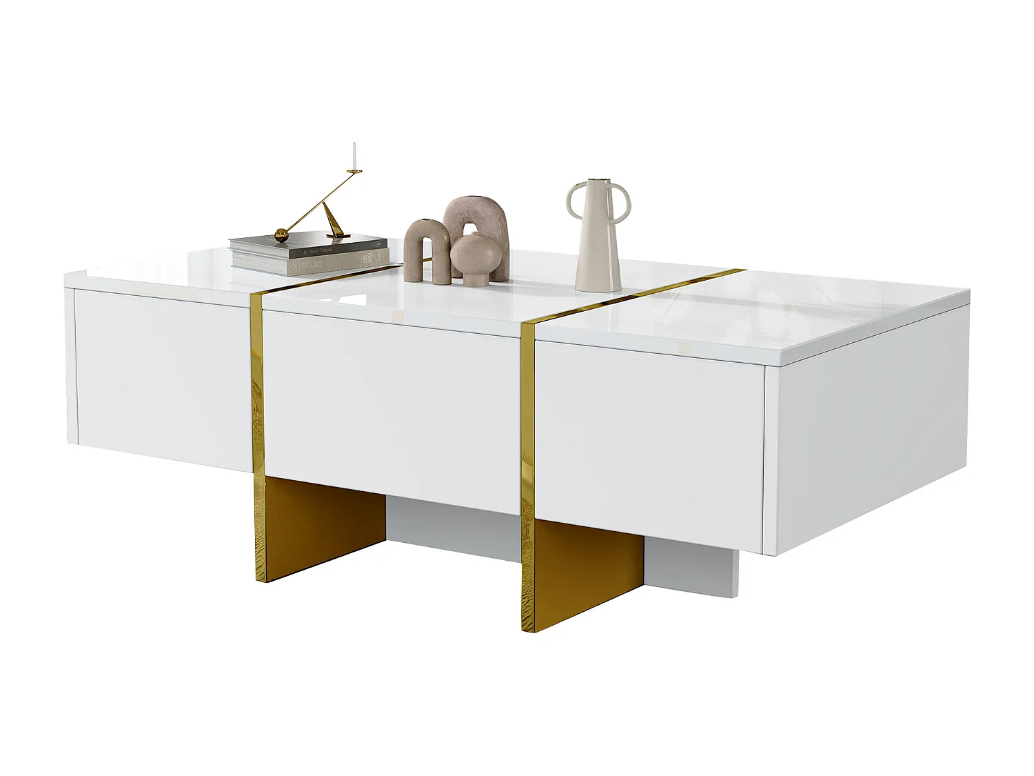 Table basse de salon - 100 x 50 x 35 cm - avec 4 tiroirs - table d'appoint pour petit appartement - MDF - blanc