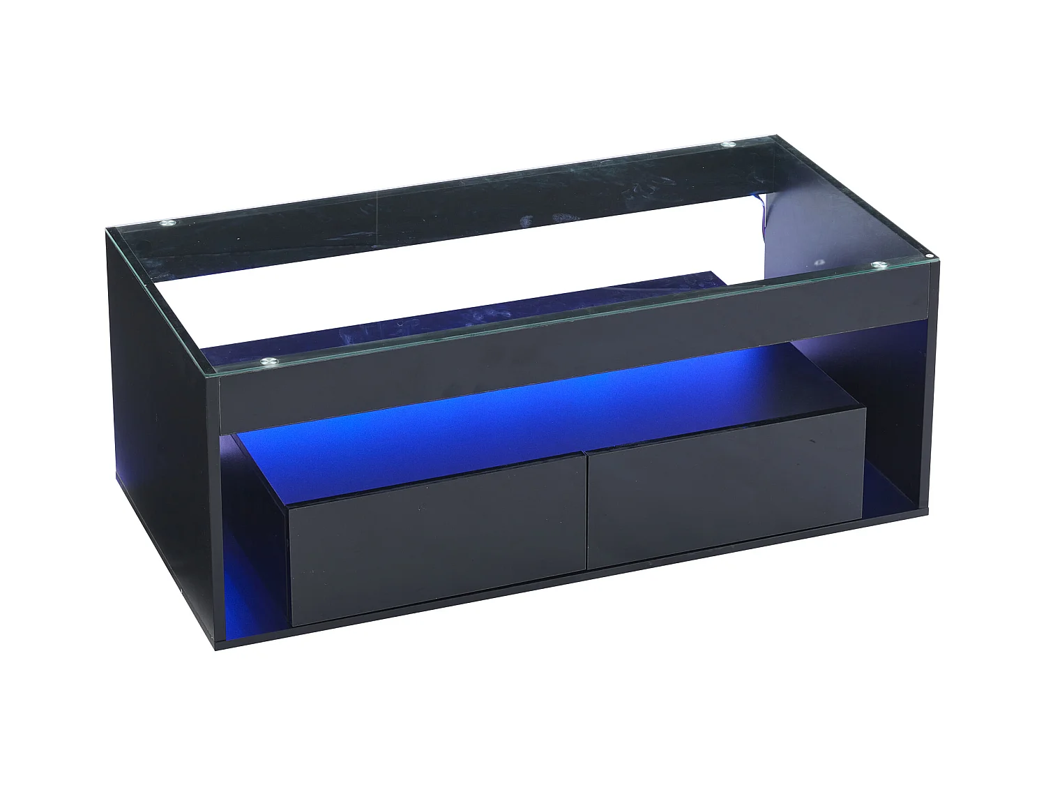 Zwarte salontafel - Woonkamertafel met 2 lades en 16-kleurige ledverlichting - gehard glazen blad