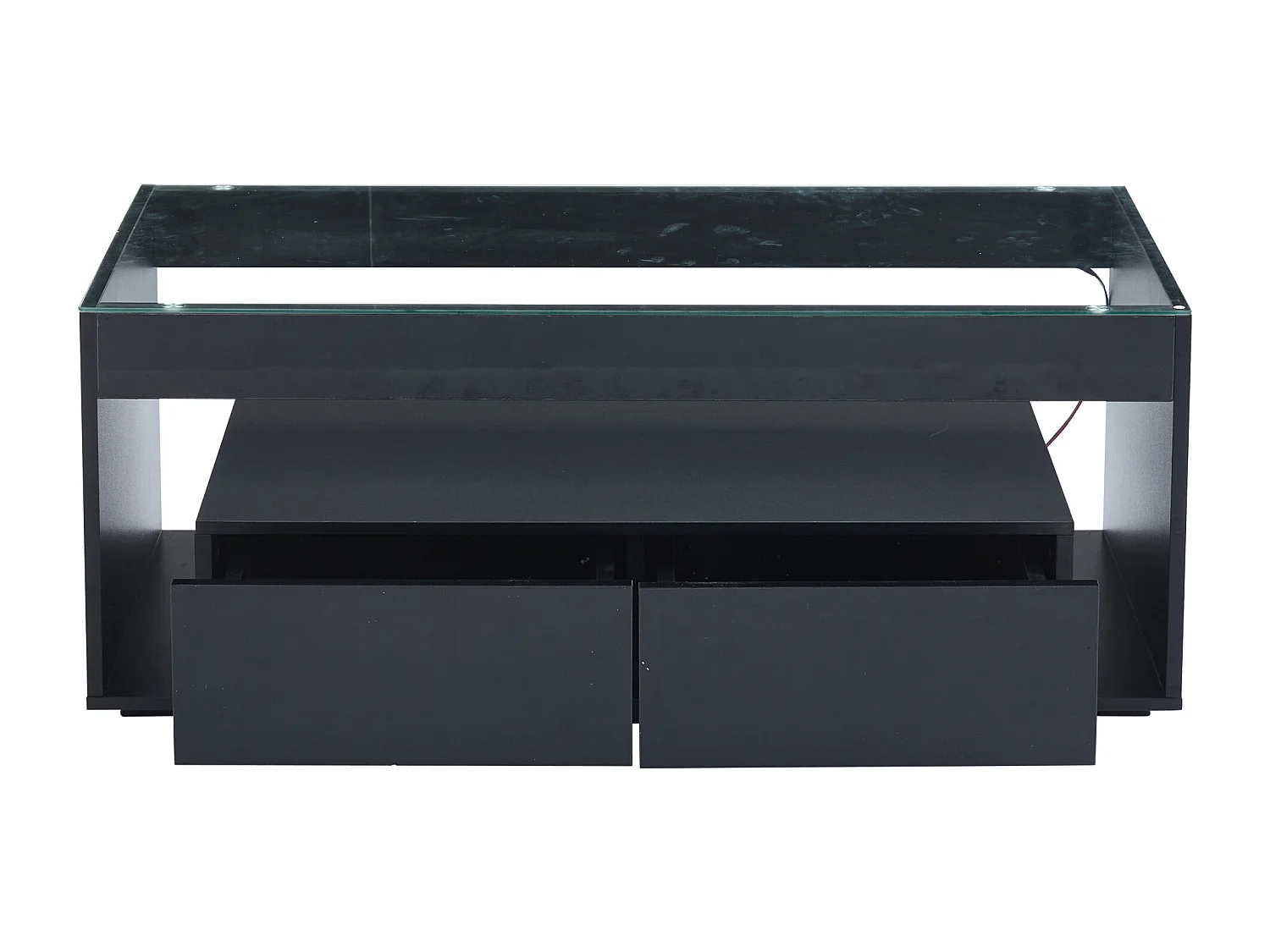 Mesa de centro 100x50x40cm - Mesa de salón con 2 cajones e iluminación LED de 16 colores - tapa de cristal templado - color negro