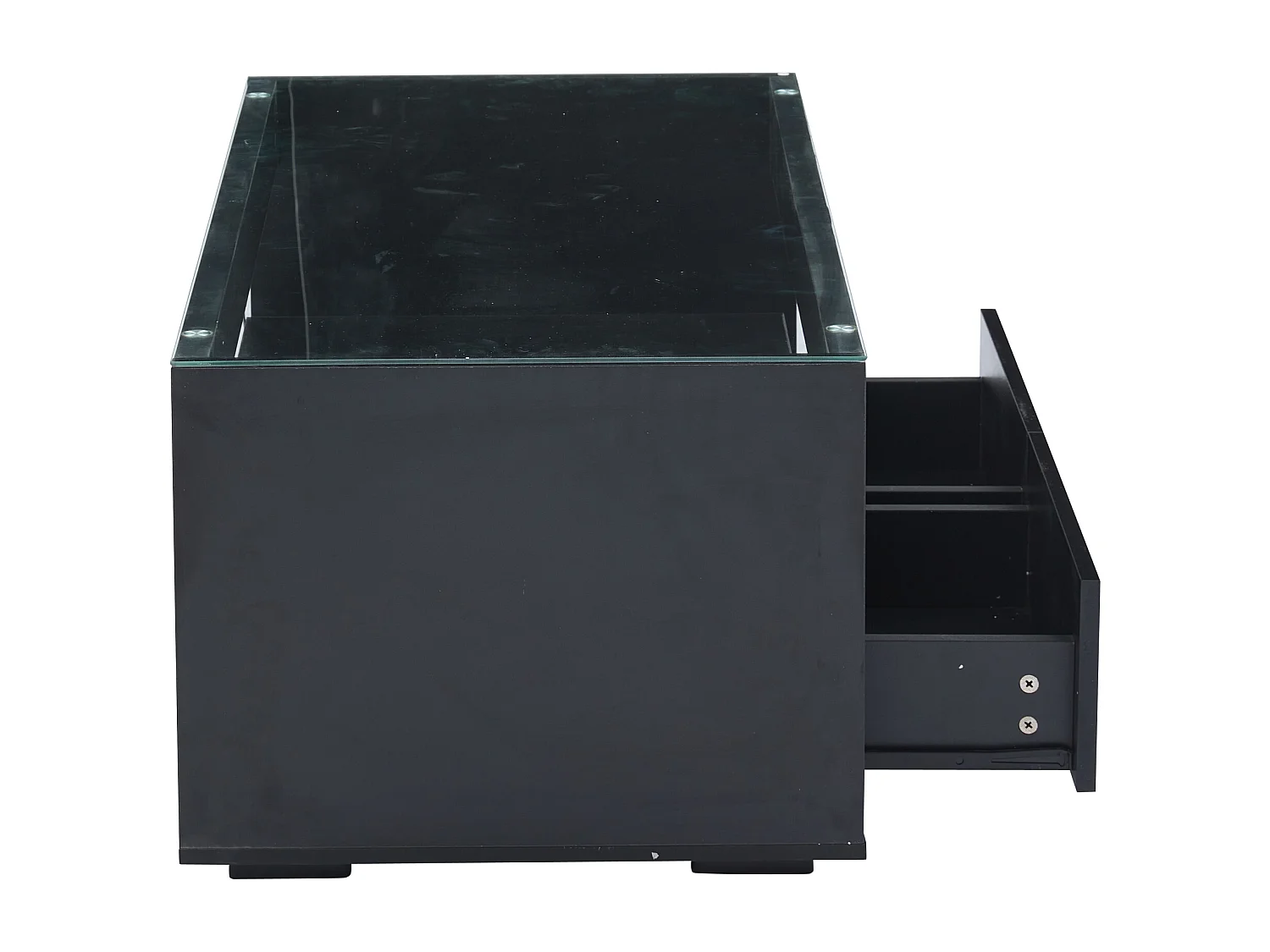 Zwarte salontafel - Woonkamertafel met 2 lades en 16-kleurige ledverlichting - gehard glazen blad