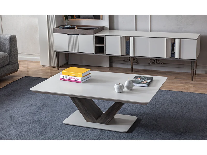 Tavolino Carla/MDF/Compensato/Bianco&Marrone