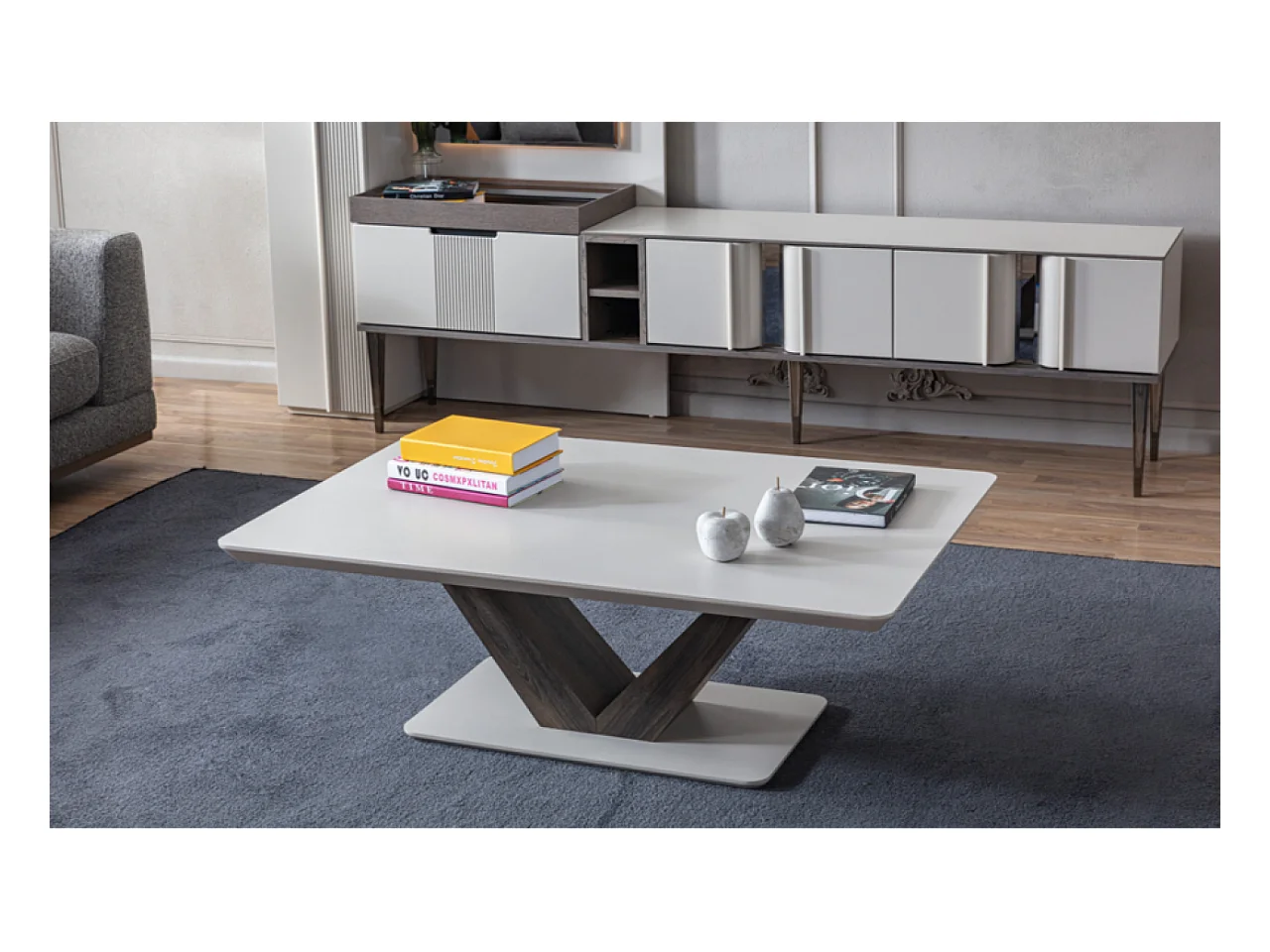 Table basse Carla/MDF/Contreplaqué/Blanc&Marron