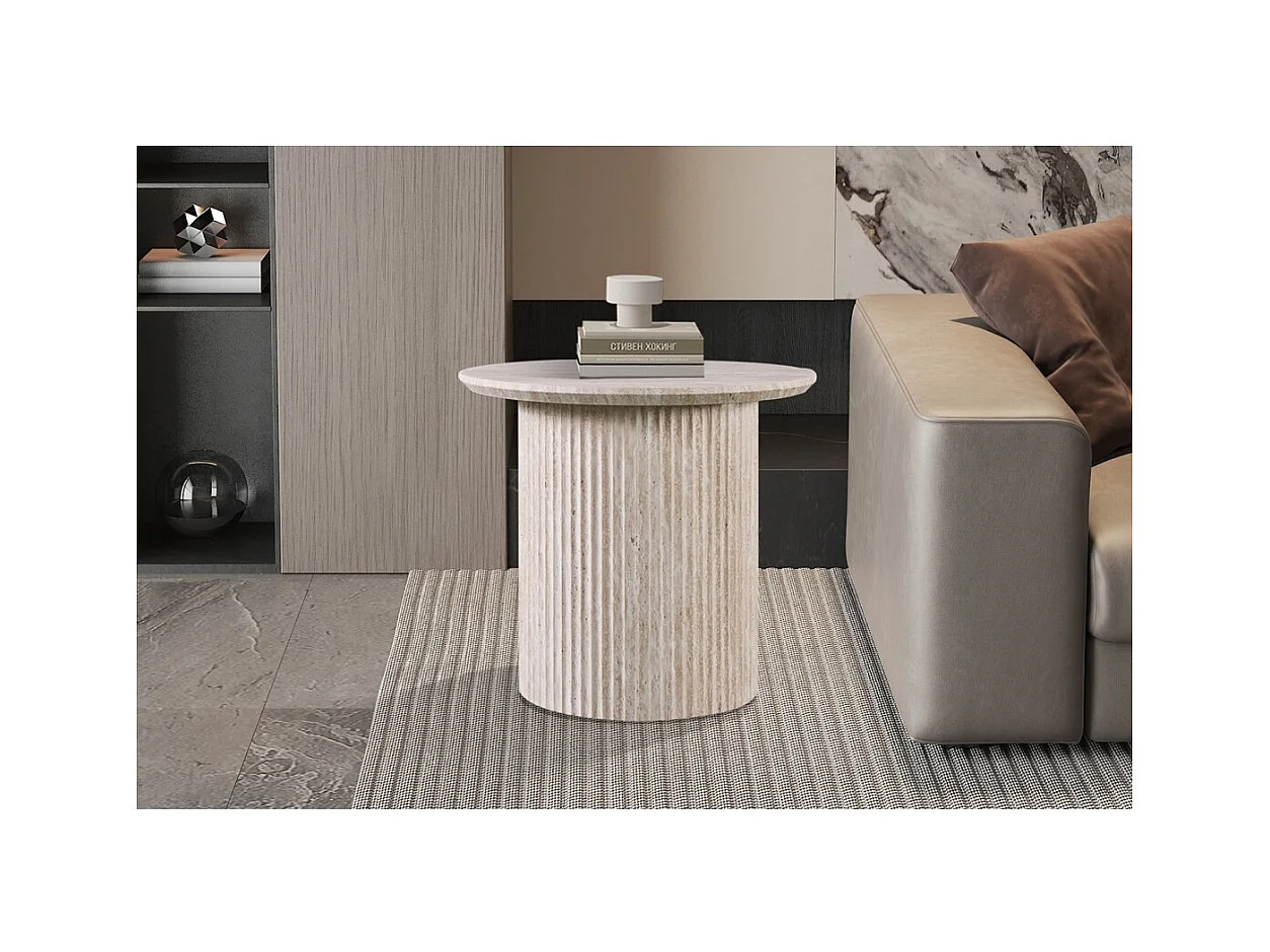 Mesa baja VAGOS – Color roble claro – Mesa baja redonda Ø50 cm – MDF – Diseño moderno y natural