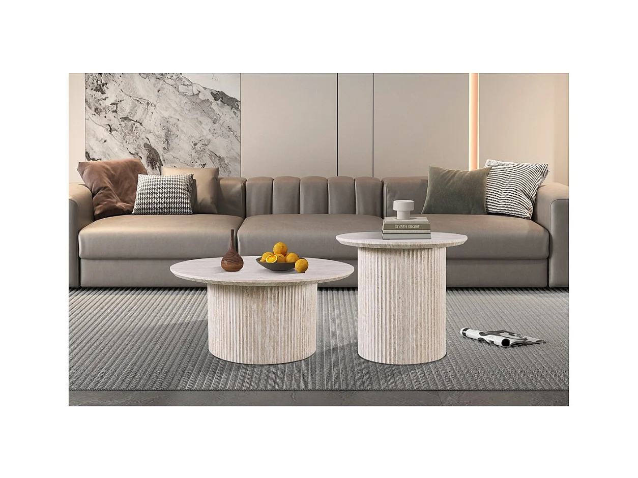 Mesa baja VAGOS – Color roble claro – Mesa baja redonda Ø50 cm – MDF – Diseño moderno y natural