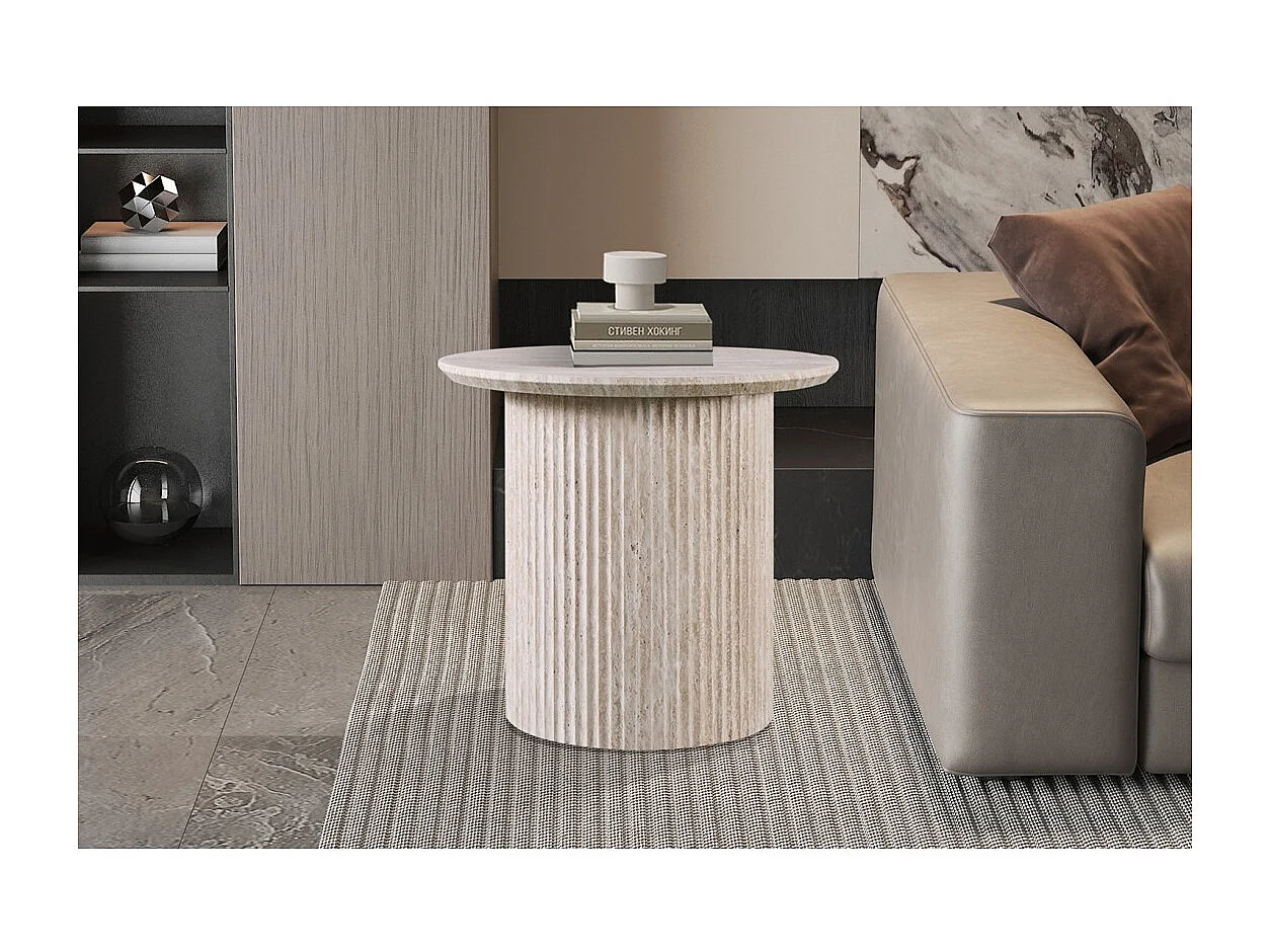 Table basse VAGOS – Coloris chêne clair – Table basse ronde Ø50 cm – MDF – Design moderne et naturel