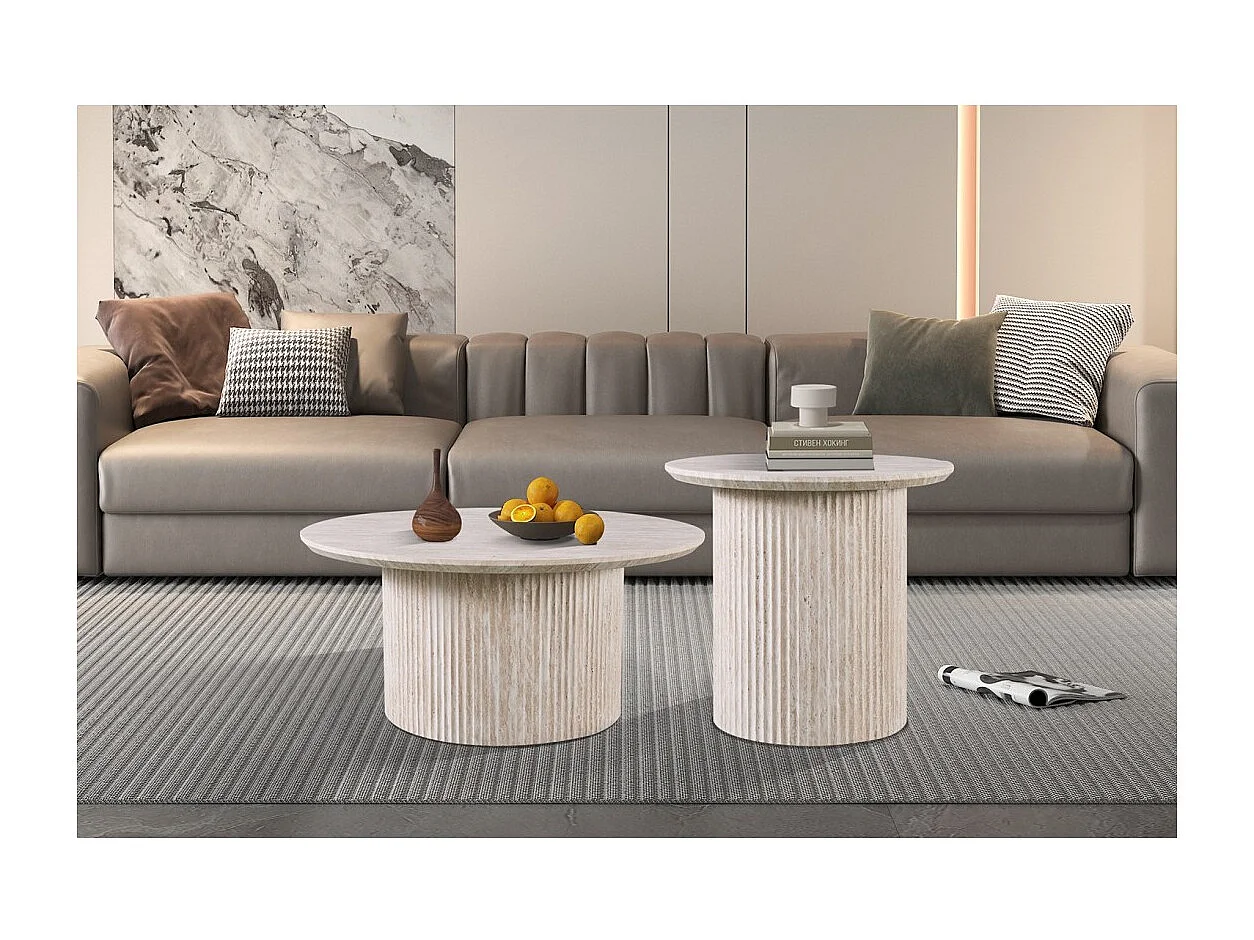 Table basse VAGOS – Coloris chêne clair – Table basse ronde Ø50 cm – MDF – Design moderne et naturel