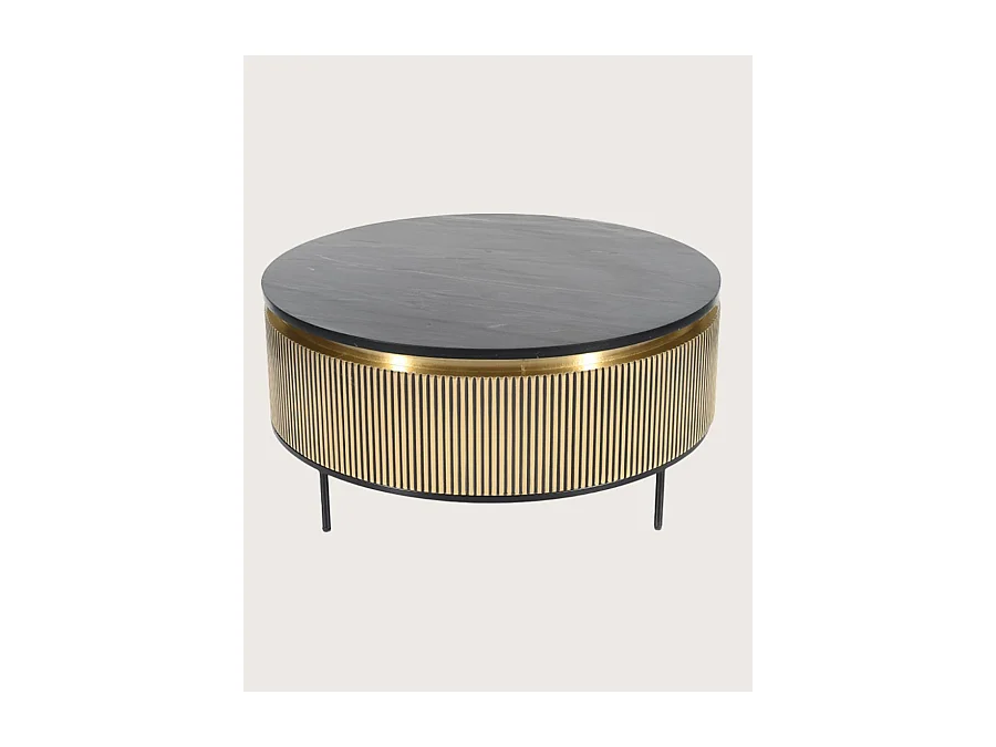 Glory - Table basse finition laiton vieilli avec plateau en marbre noir