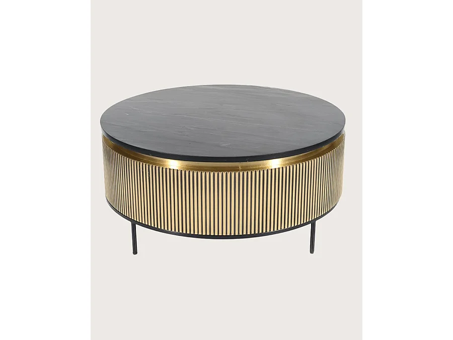 Glory - Table basse finition laiton vieilli avec plateau en marbre noir