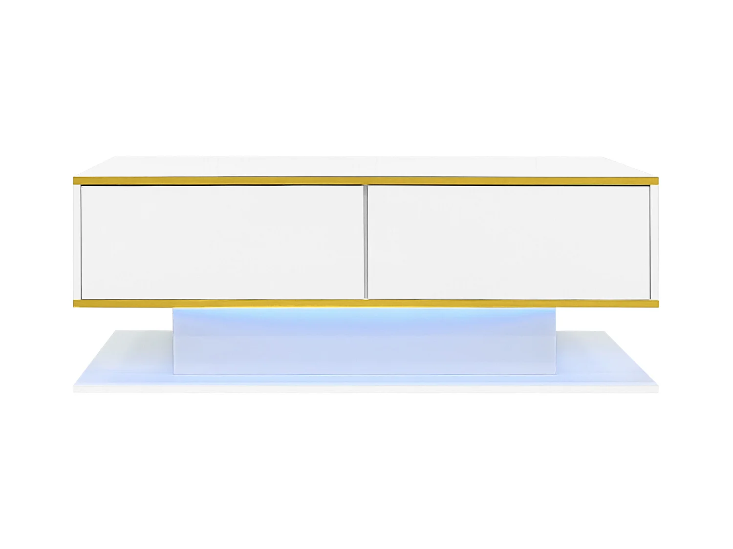 Table basse LED moderne - Finition brillante - Avec 3 tiroirs - Avec éclairage LED - Blanc