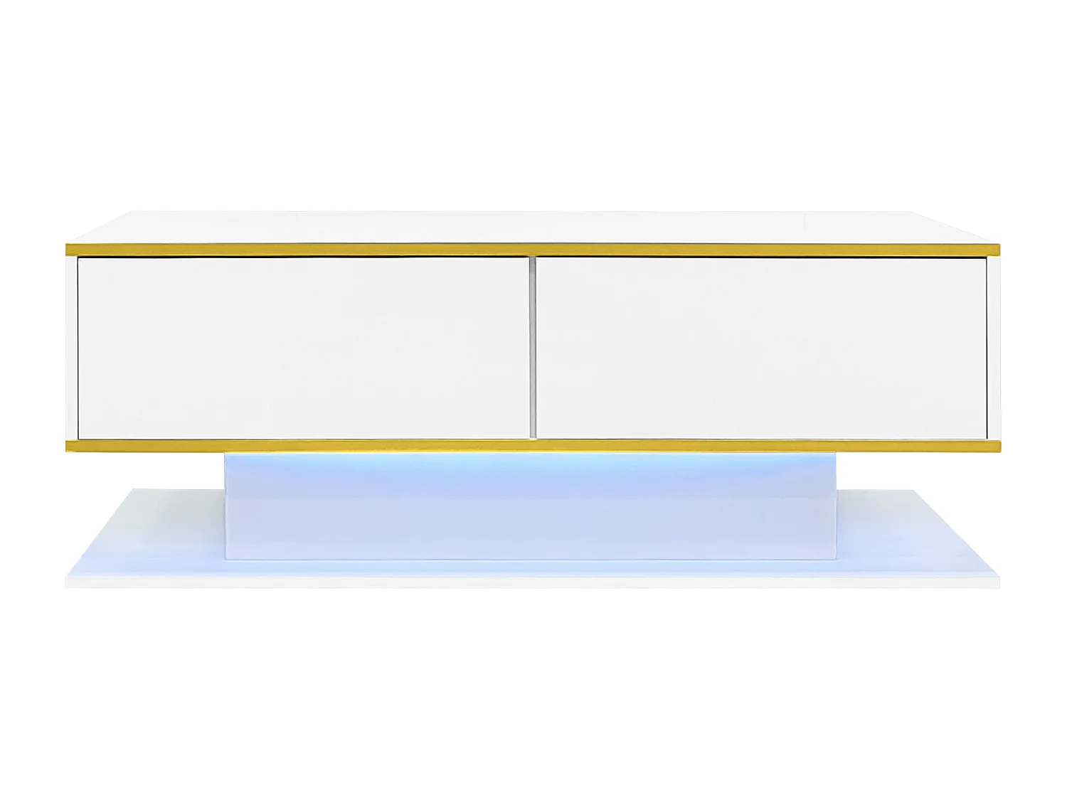 Table basse LED moderne - Finition brillante - Avec 3 tiroirs - Avec éclairage LED - Blanc