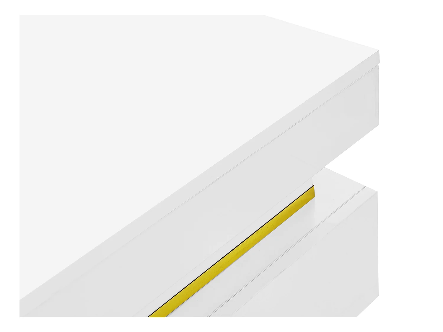 Kwadratowy stolik kawowy - Biały stolik kawowy z 2 szufladami - Złote wykończenie - do salonu i biura