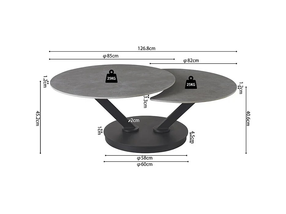 Mesa de Centro VIRELLO – Mesa de Centro Redonda Ø85 cm – Pedra Natural Cinza Claro & Metal – Design de Alta Qualidade