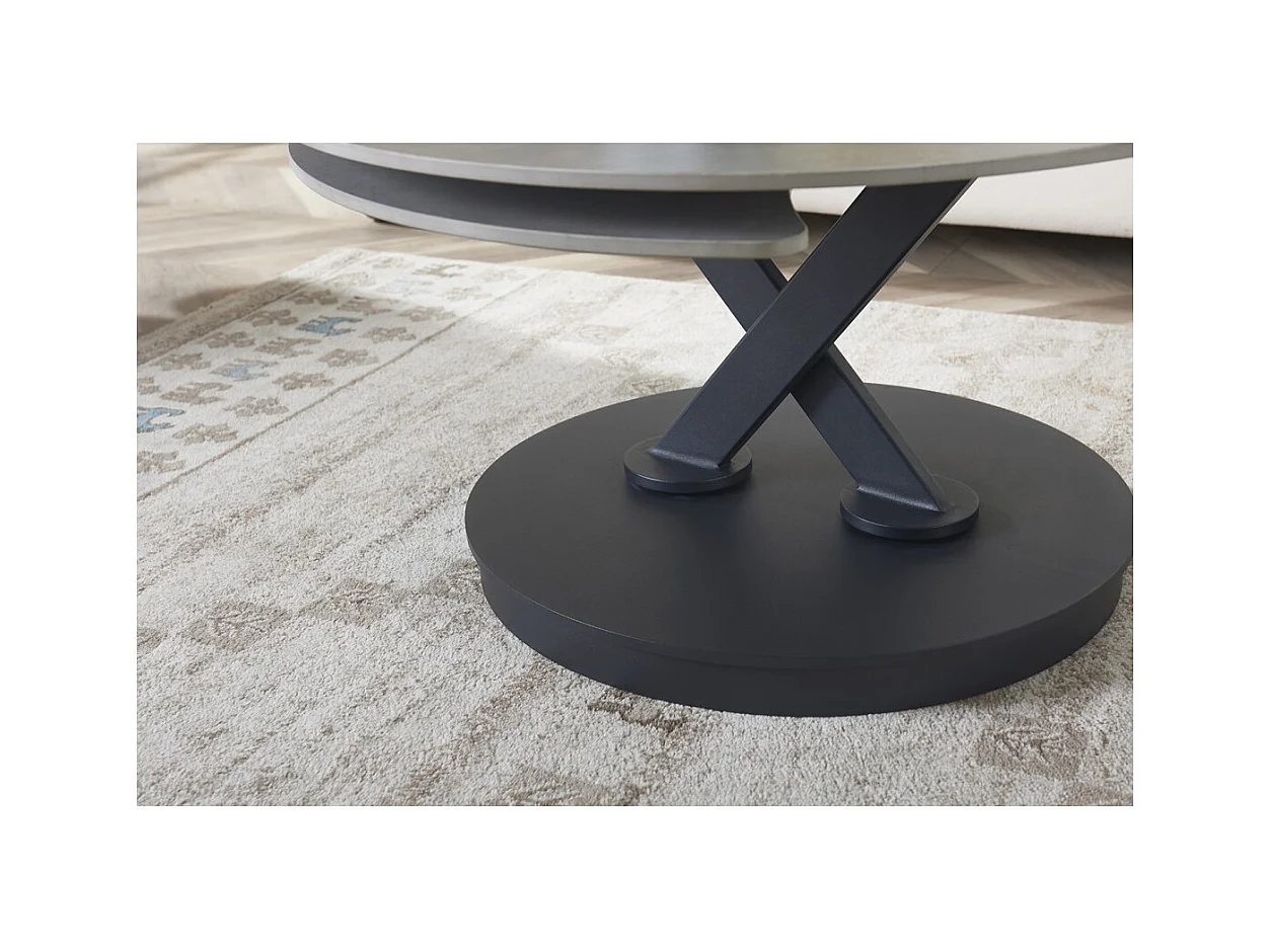 Mesa de Centro VIRELLO – Mesa de Centro Redonda Ø85 cm – Pedra Natural Cinza Claro & Metal – Design de Alta Qualidade