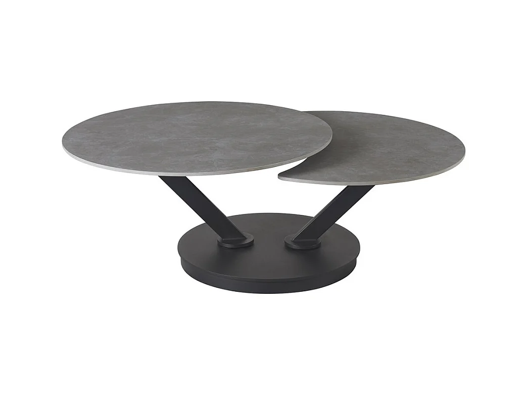 Mesa de Centro VIRELLO – Mesa de Centro Redonda Ø85 cm – Pedra Natural Cinza Claro & Metal – Design de Alta Qualidade