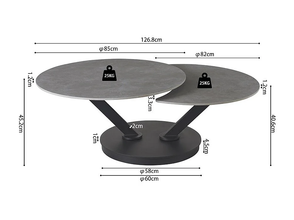 Table basse VIRELLO – Table basse ronde Ø85 cm – Pierre naturelle gris clair & métal – Design haut de gamme
