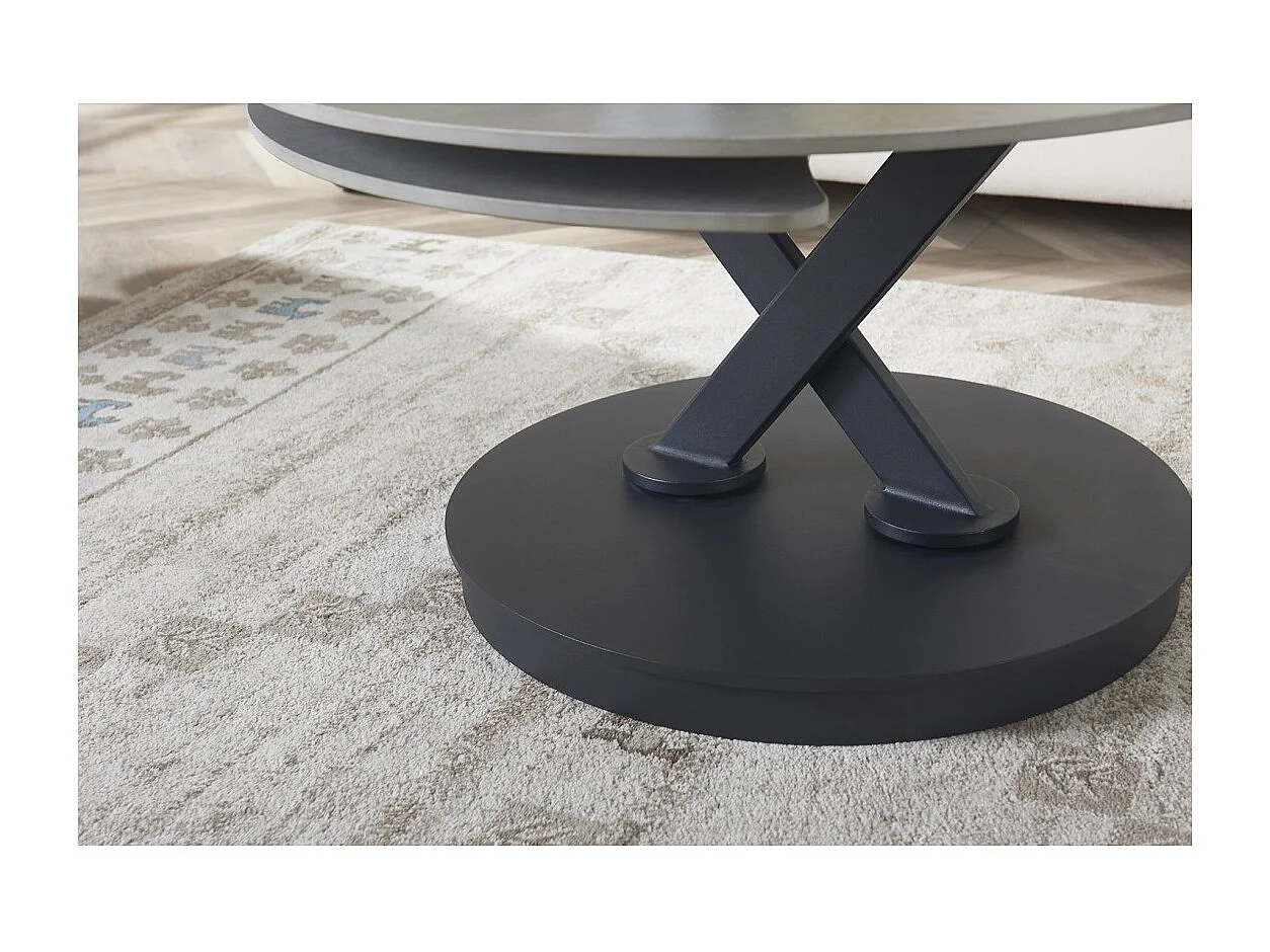 Table basse VIRELLO – Table basse ronde Ø85 cm – Pierre naturelle gris clair & métal – Design haut de gamme