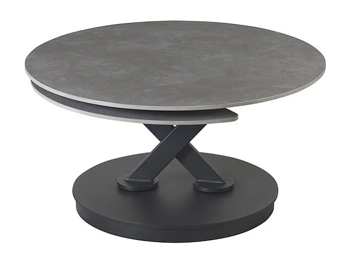 Table basse VIRELLO – Table basse ronde Ø85 cm – Pierre naturelle gris clair & métal – Design haut de gamme