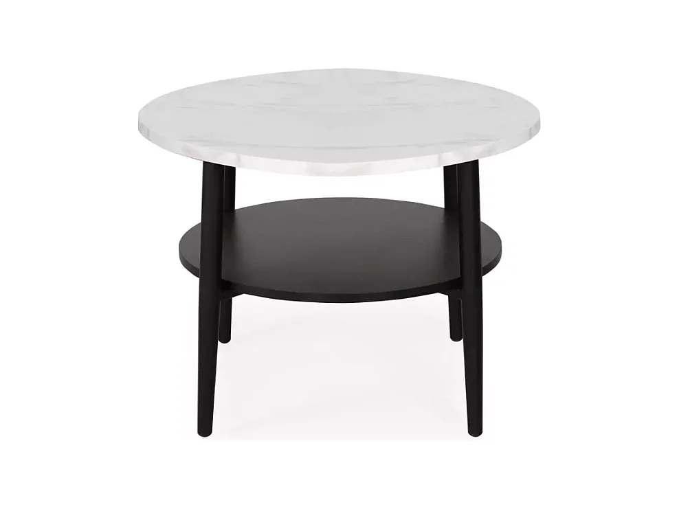 Table basse blanc effet marbre et noir 2 étages 60 cm ZENIX