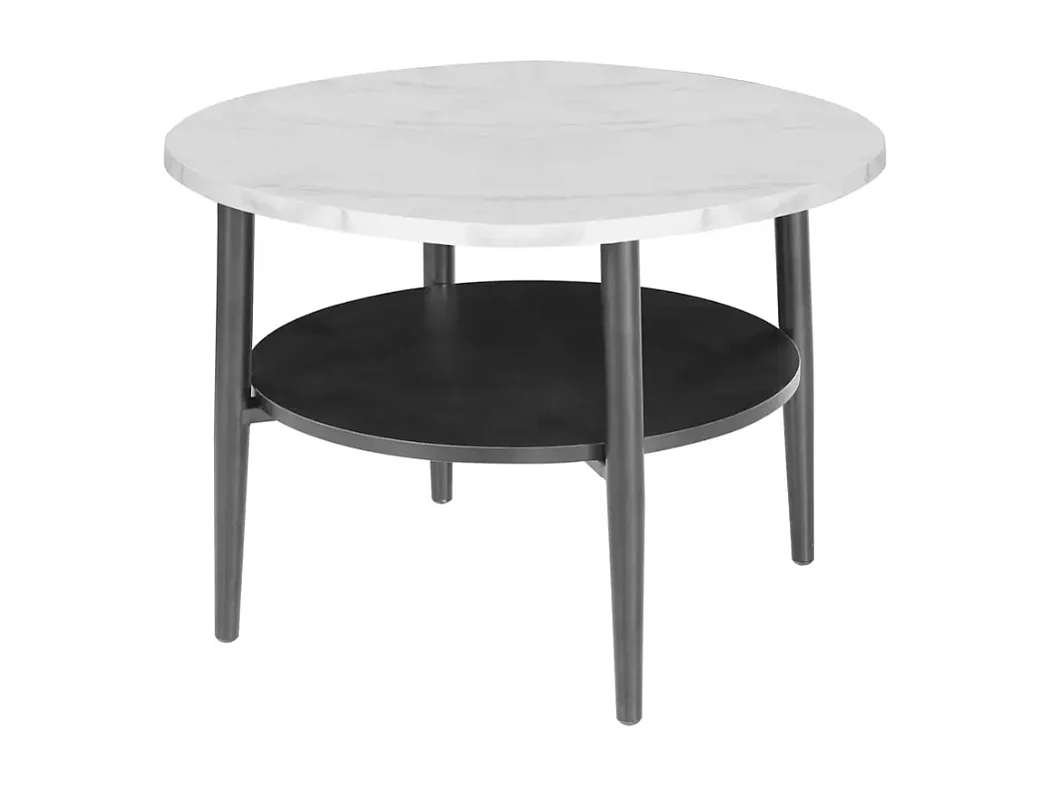 Table basse blanc effet marbre et noir 2 étages 60 cm ZENIX