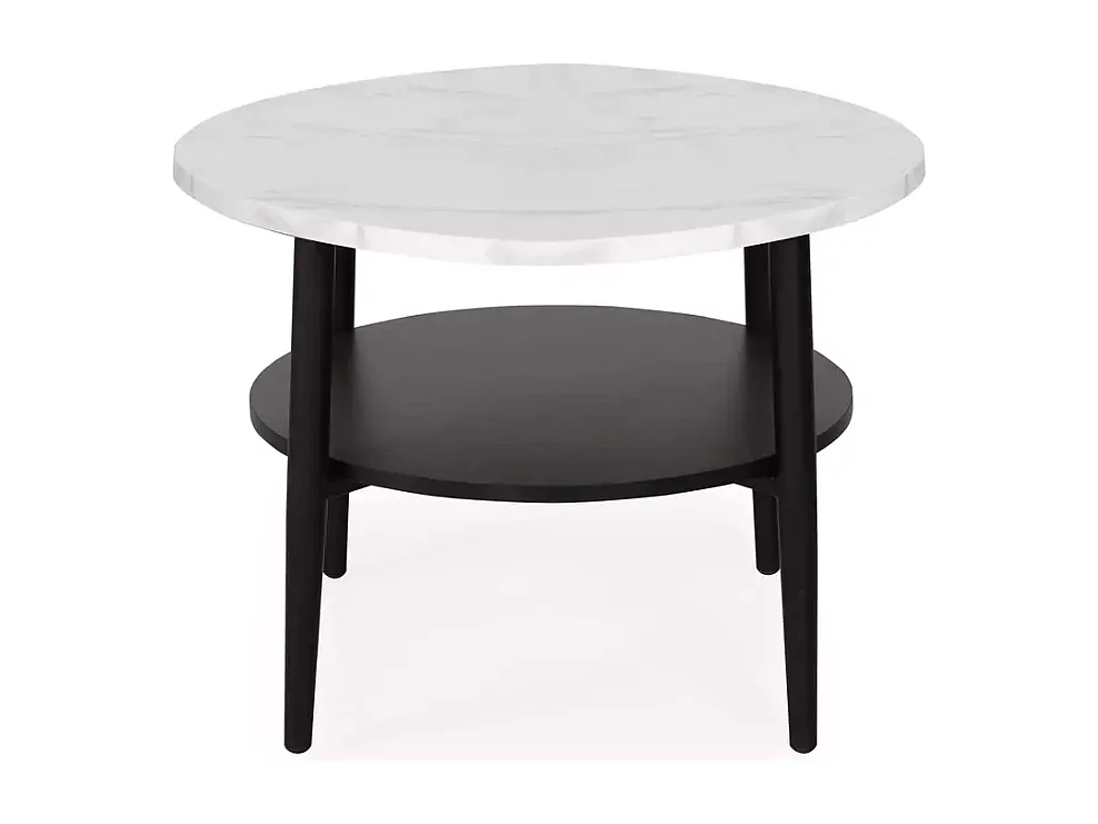 Table basse blanc effet marbre et noir 2 étages 60 cm ZENIX