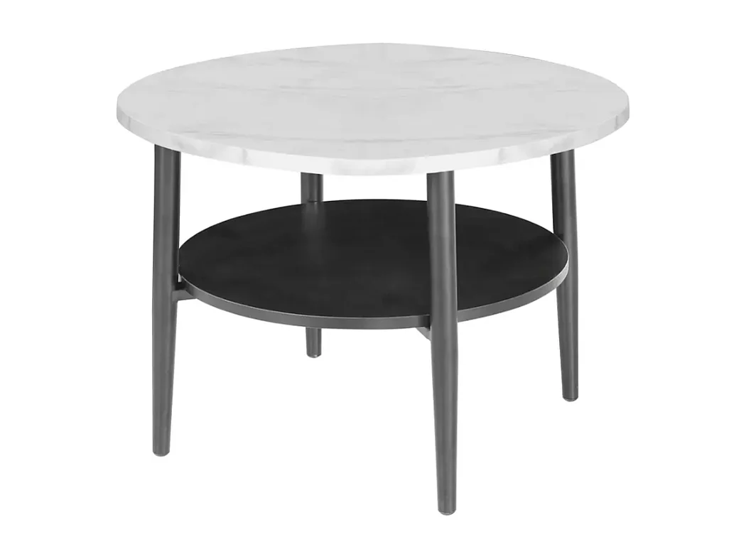 Table basse blanc effet marbre et noir 2 étages 60 cm ZENIX