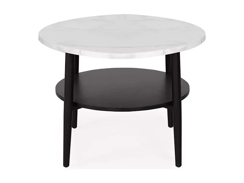Table basse blanc effet marbre et noir 2 étages 60 cm ZENIX