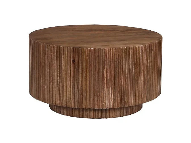 Mesa de centro TALVORA – Madera de mango maciza – Mesa de centro redonda Ø70 cm – Diseño natural y auténtico