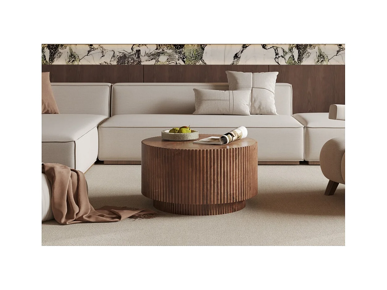 Mesa de centro TALVORA – Madera de mango maciza – Mesa de centro redonda Ø70 cm – Diseño natural y auténtico