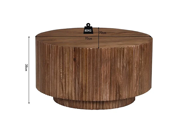 Mesa de centro TALVORA – Madera de mango maciza – Mesa de centro redonda Ø70 cm – Diseño natural y auténtico
