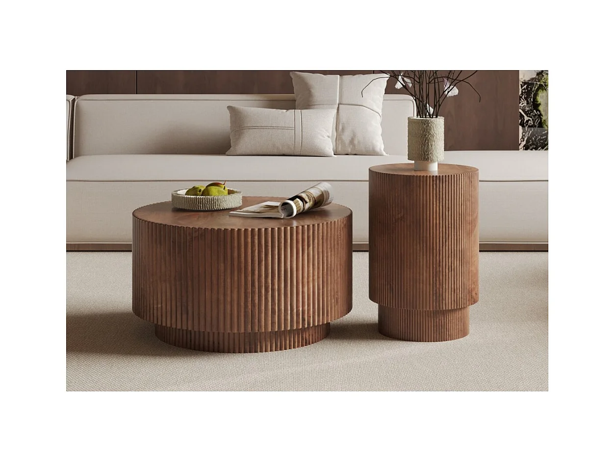 Mesa de centro TALVORA – Madera de mango maciza – Mesa de centro redonda Ø70 cm – Diseño natural y auténtico
