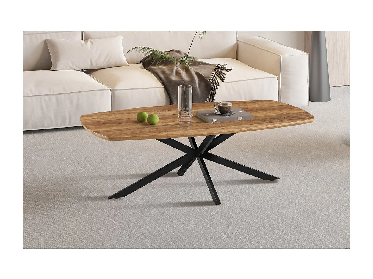 Table basse TUNIS – Coloris bois de manguier – Table basse rectangulaire 130x70 cm – MDF & métal – Design original